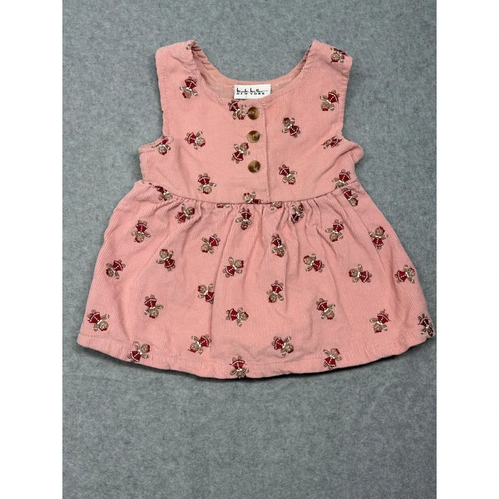 NICOLE MILLER Pink Corduroy‎ Teddy Bear Embroidered Baby Girl Dress 6 9 Months